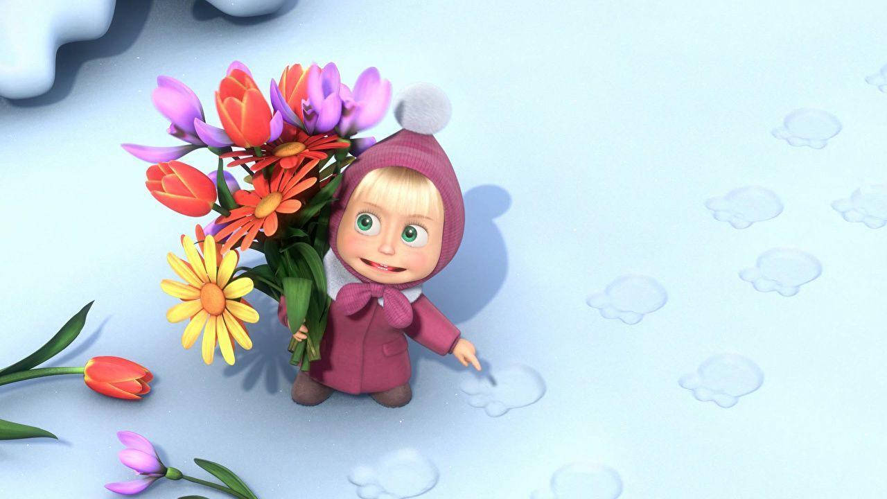 Masha And The Bear In The Snow Background