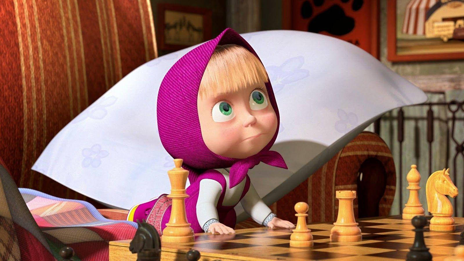 Masha And The Bear Playing Chess