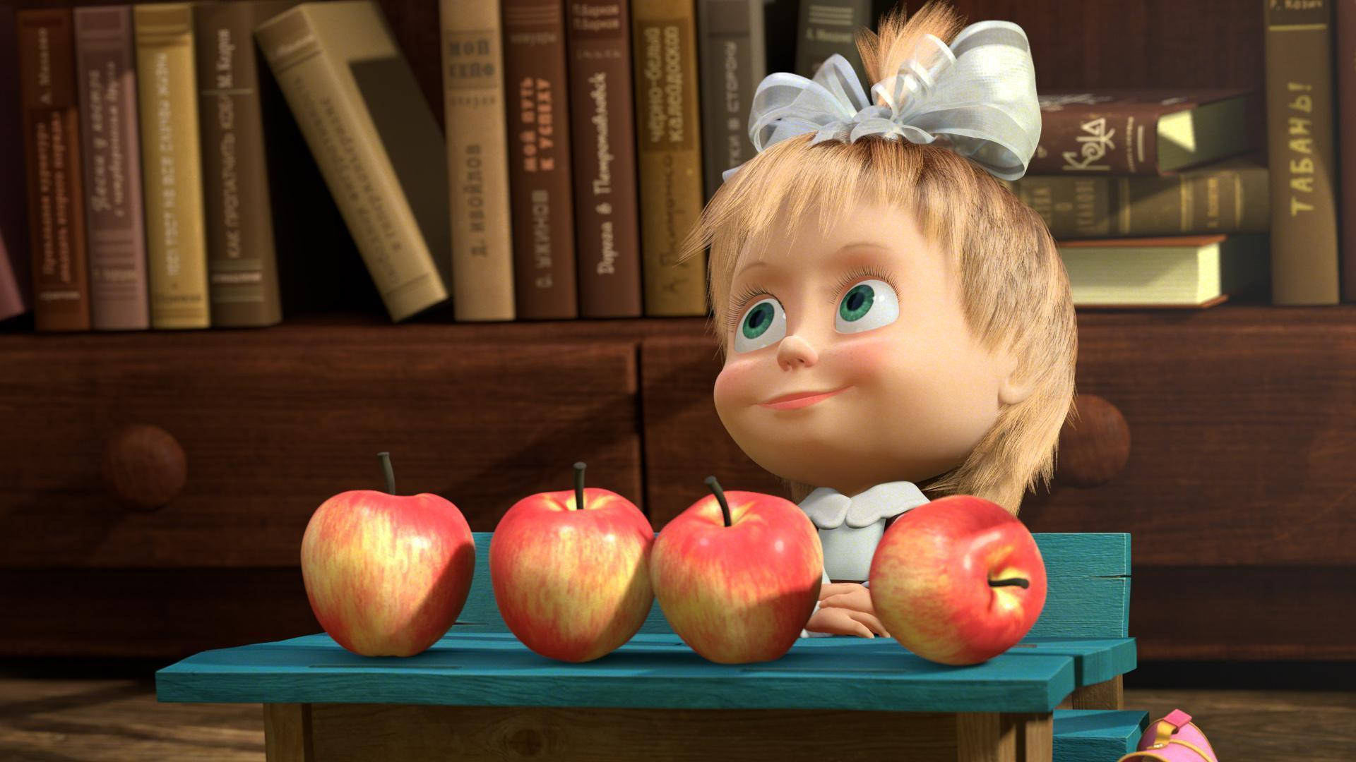 Masha And The Bear With Apples Background