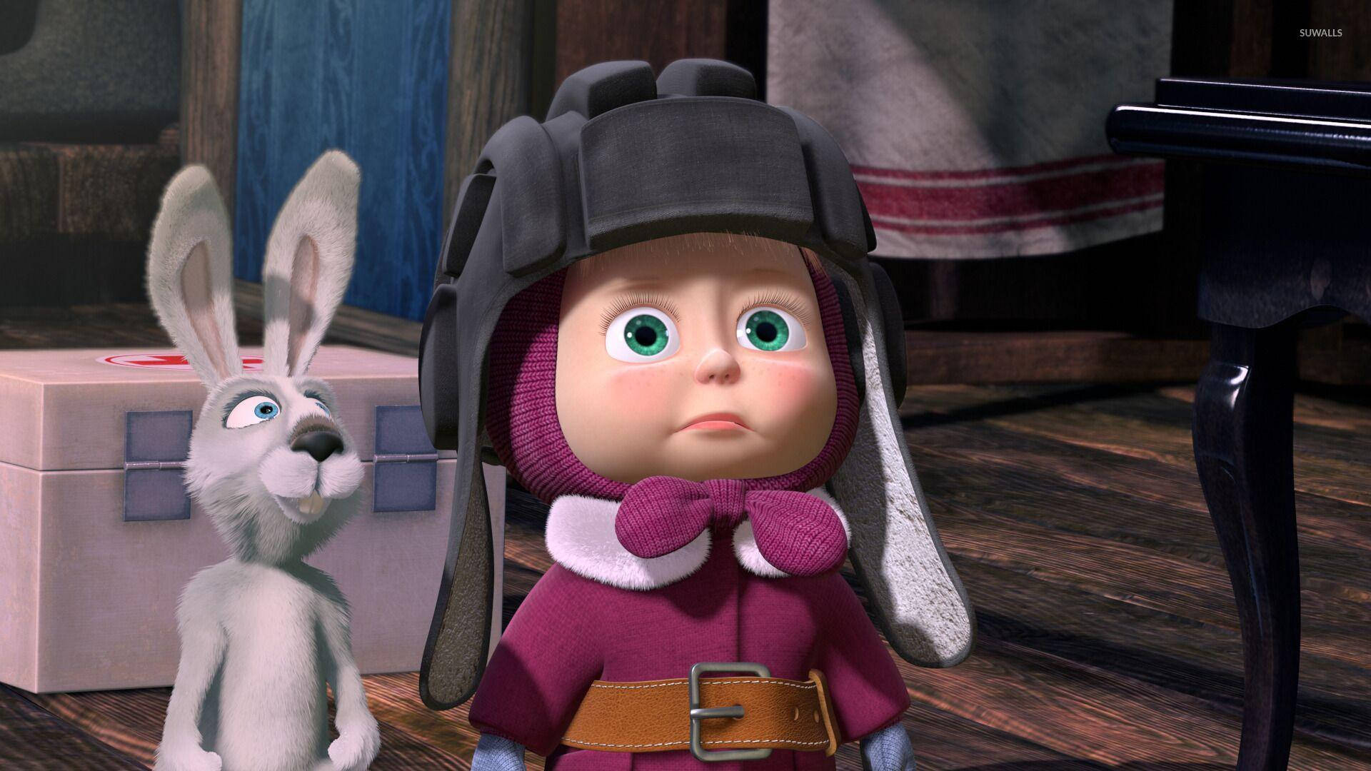 Masha And The Bear With Rabbit Background