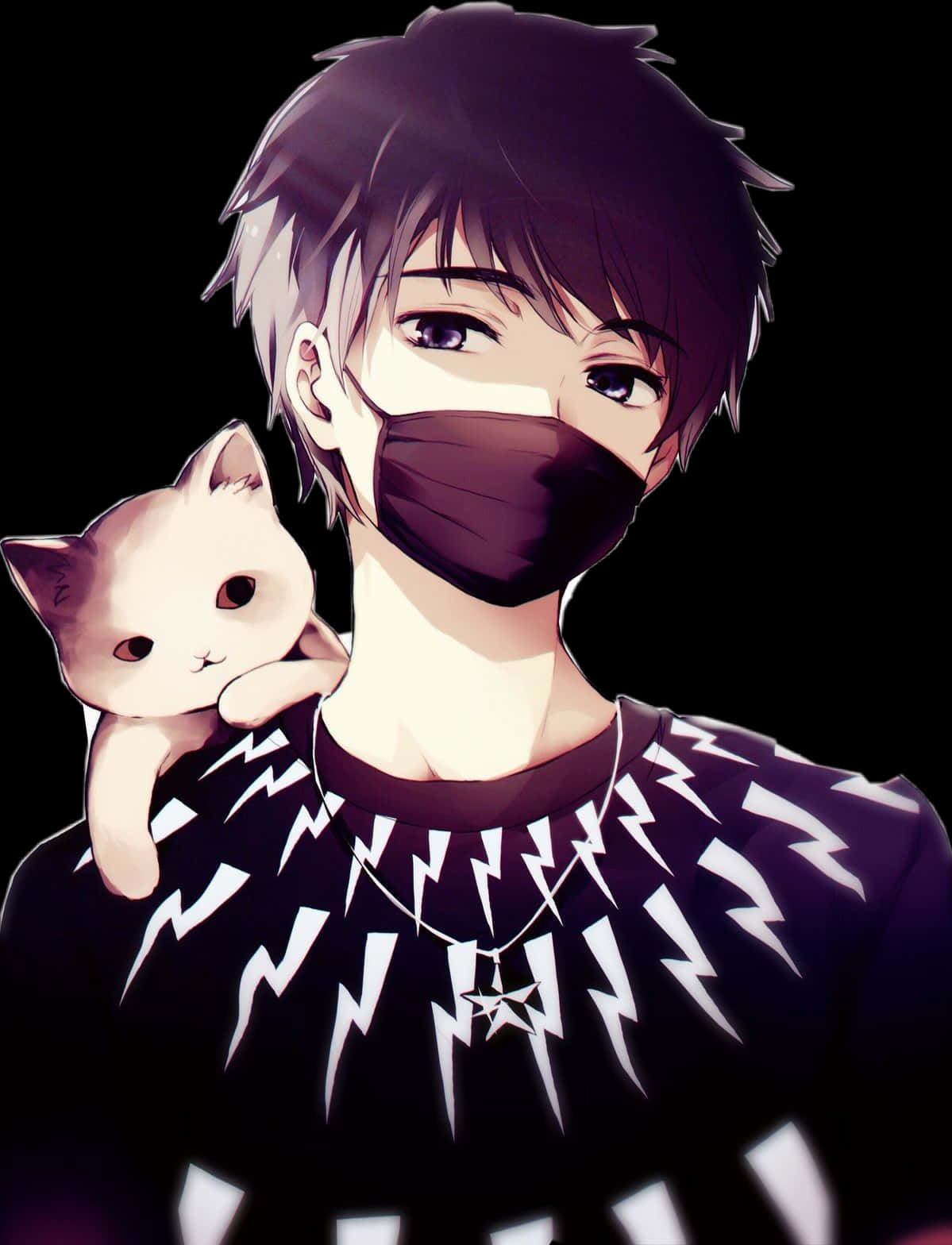 Mask Boy Kpop Anime With Cat Background