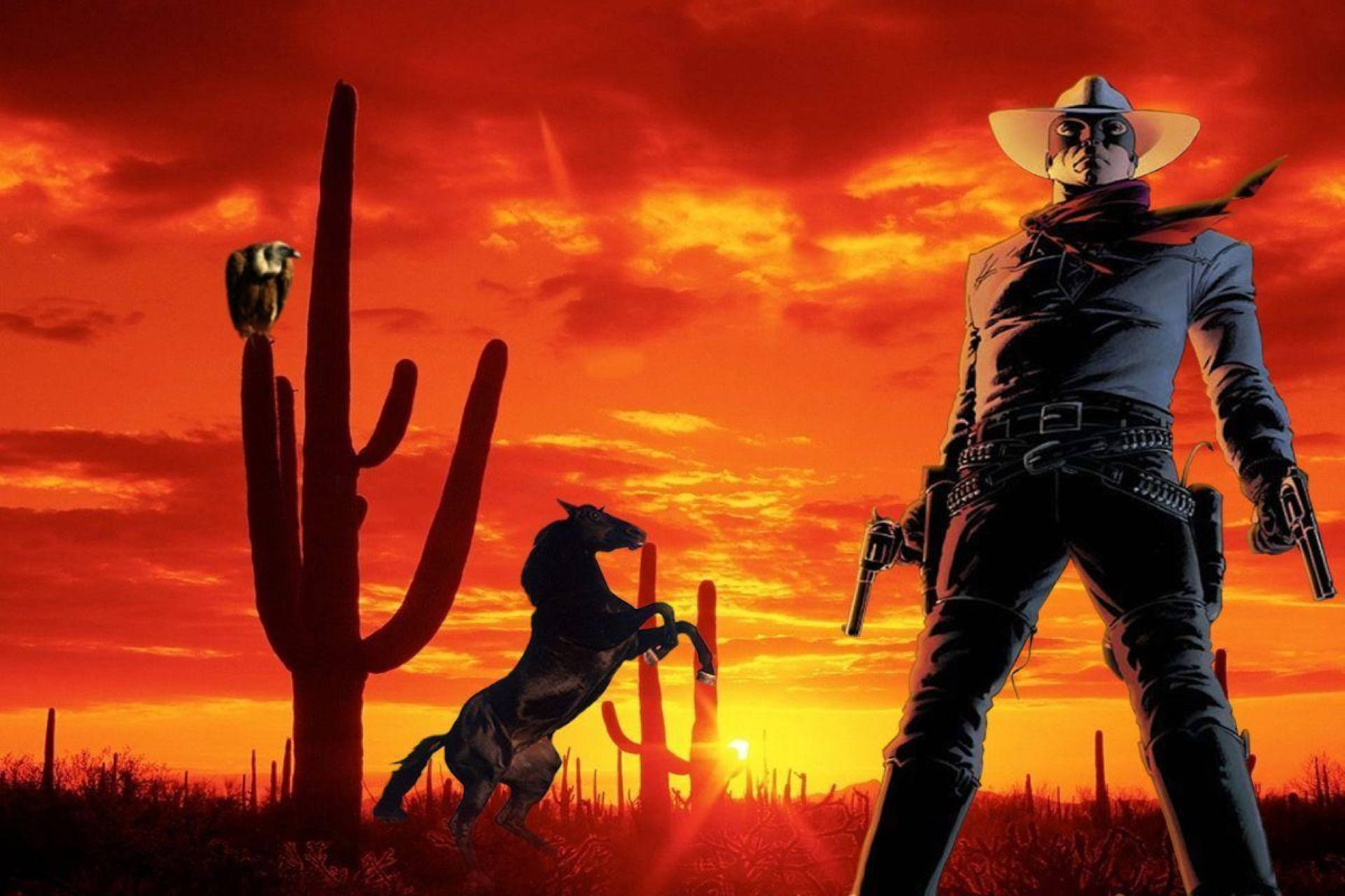 Masked Cowboy With Pistols Background