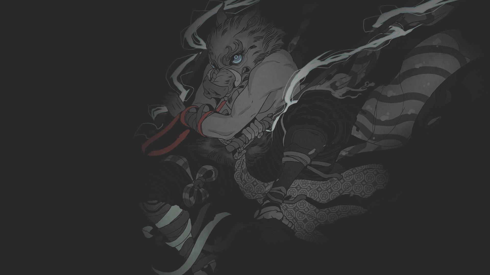 Masked Inosuke Dark Illustration Background