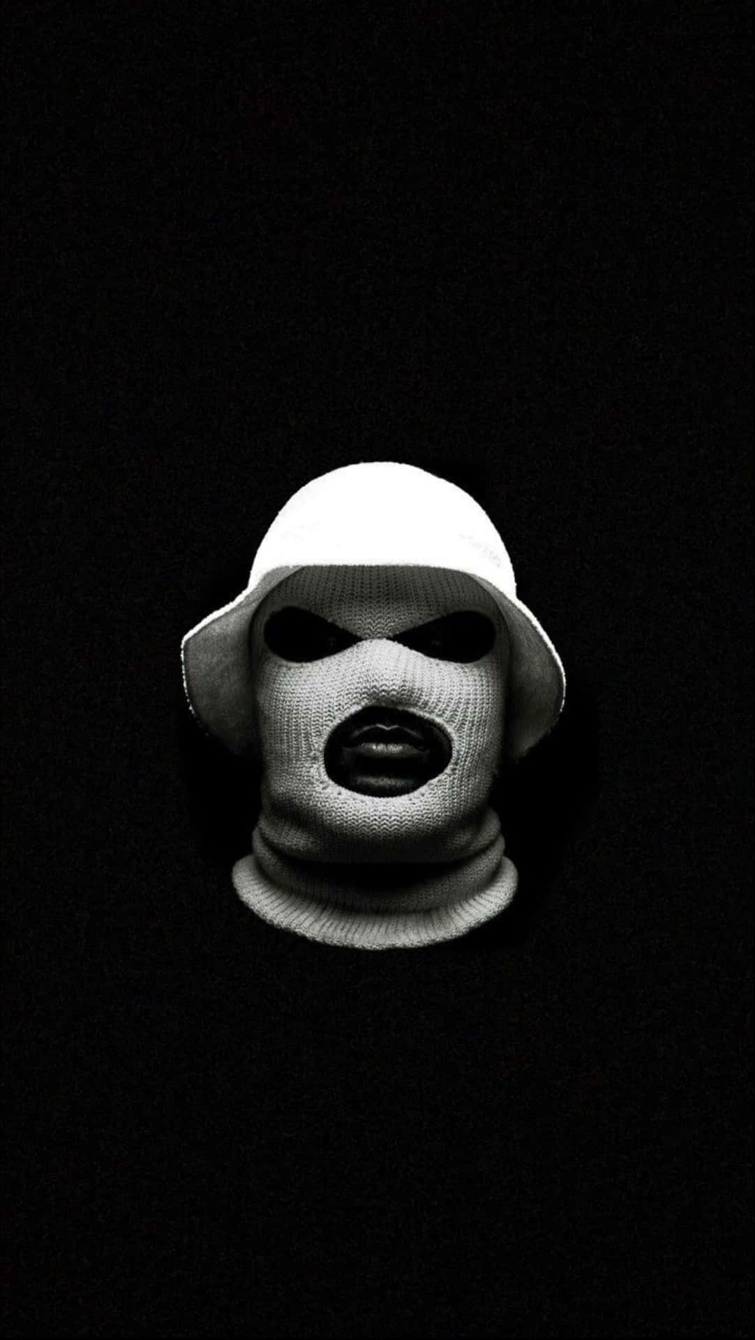 Masked Man With Black Gangster Lips Background