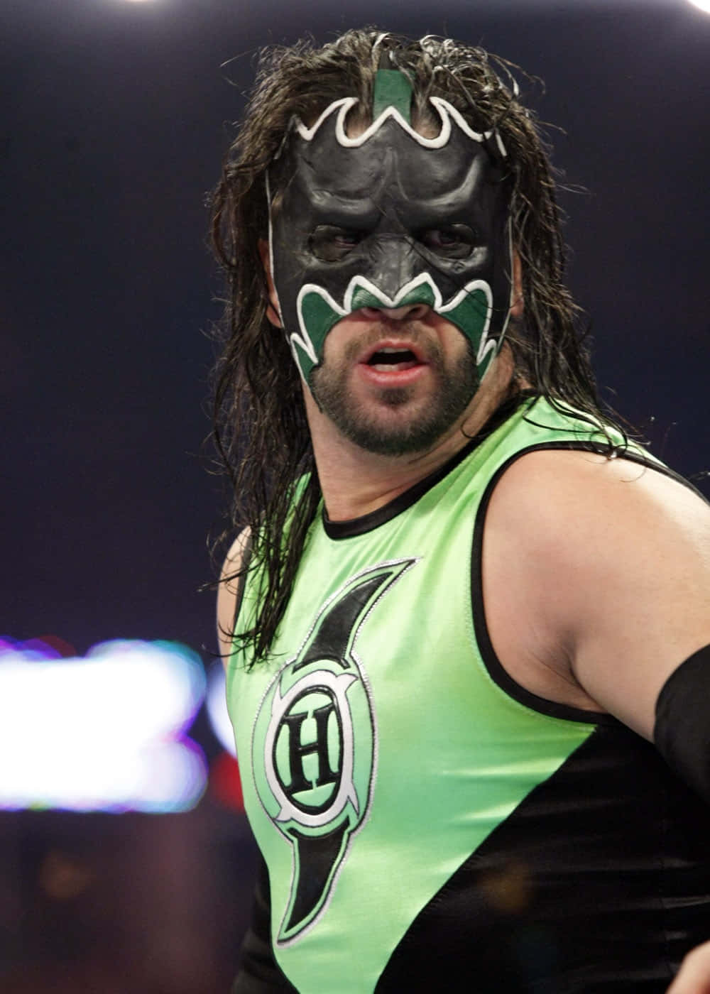 Masked Wrestlerin Green Attire Background