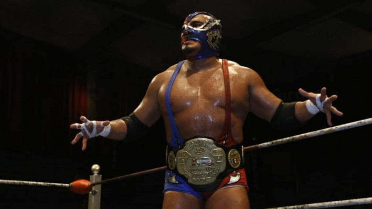 Masked Wrestlerwith Championship Belt Background