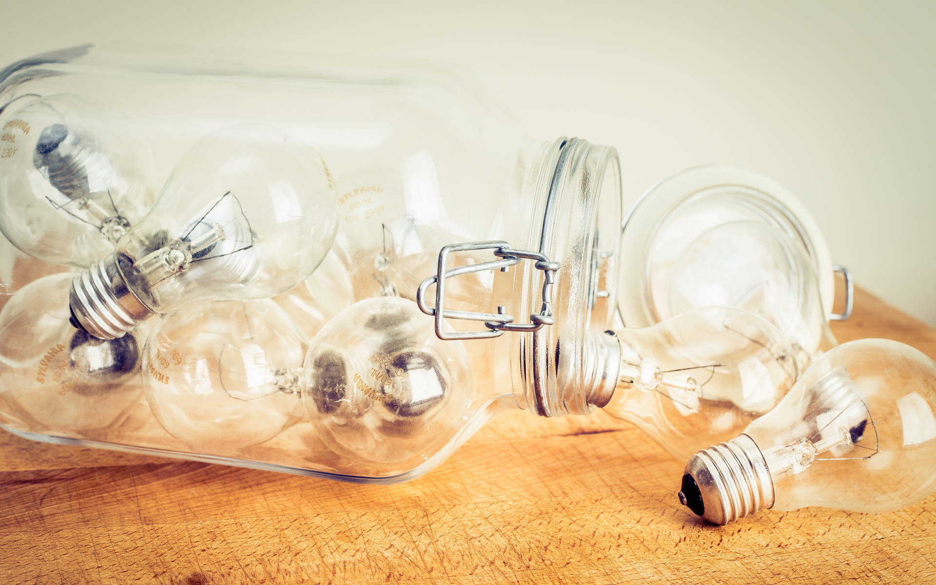 Mason Jar With Light Bulbs Background