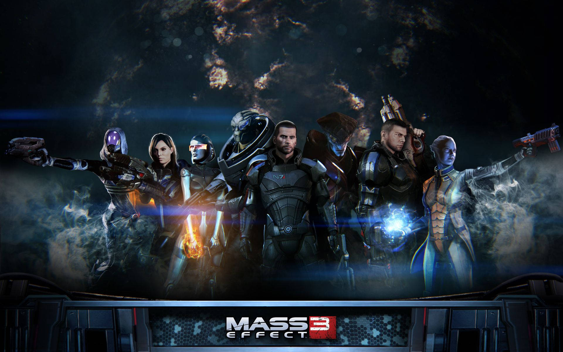 Mass Effect 3 Main Squad In Space Background