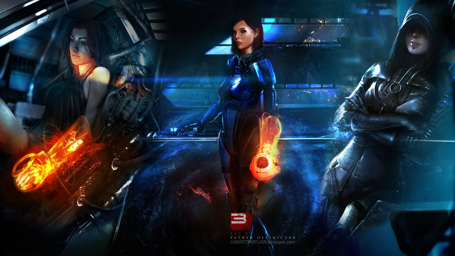 Mass Effect 3 Woman Squad In Ship Background