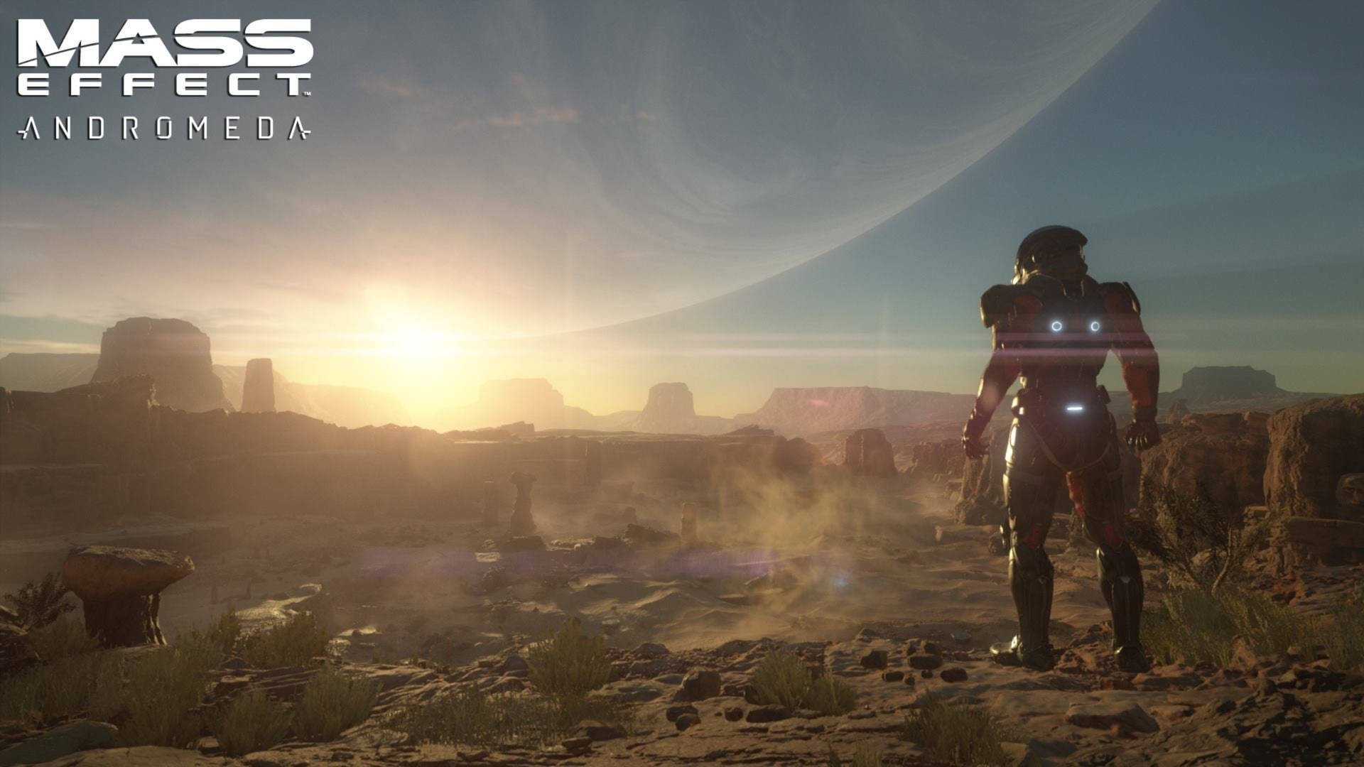Mass Effect Andromeda Suit With Sunset Background