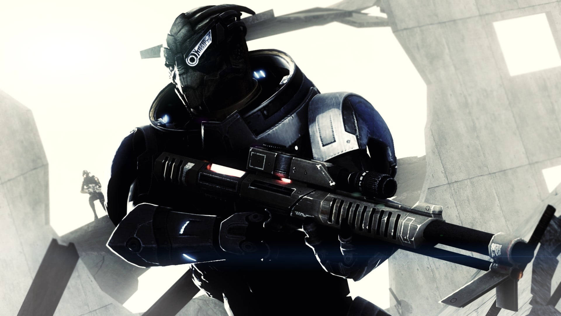Mass Effect Garrus With Gun Background