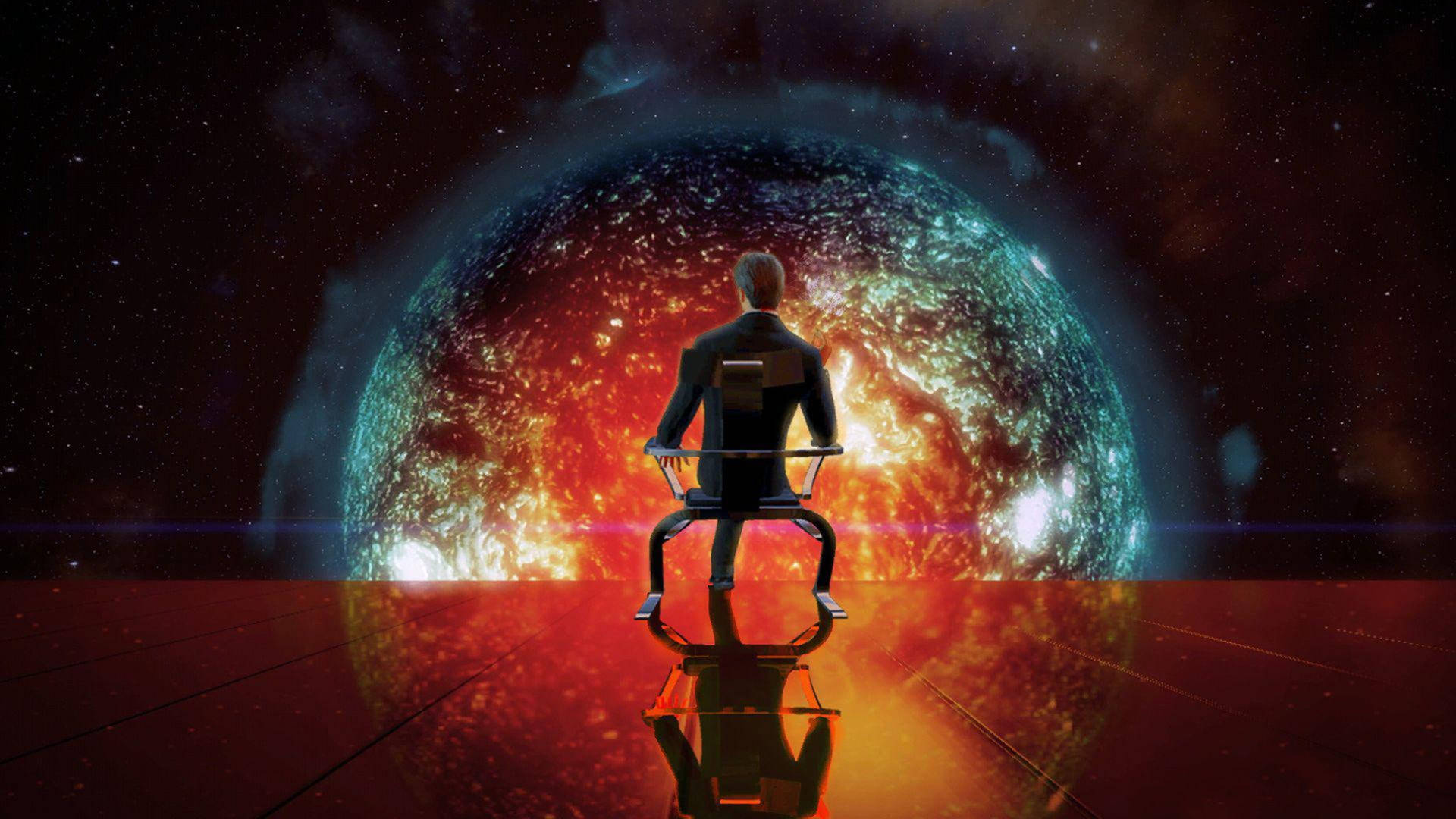 Mass Effect Illusive Man With Planet Background