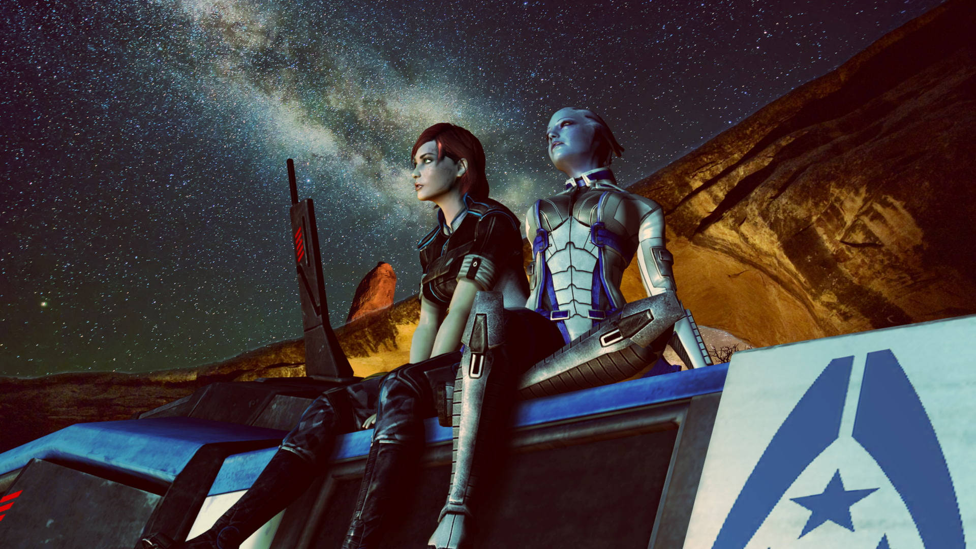 Mass Effect Miranda And Liara Stargazing Background