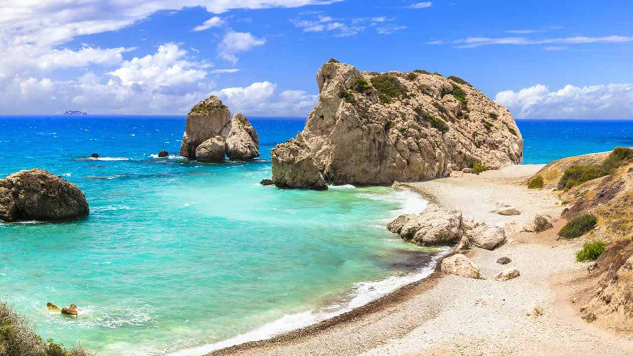 Massive Corals And Stones In Paphos Beach Background
