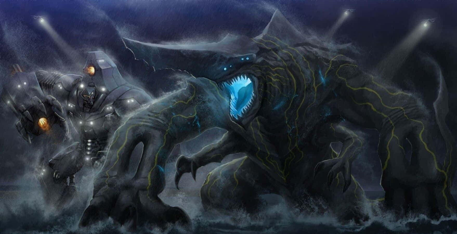 Massive Kaiju Monster In Battle Stance Background