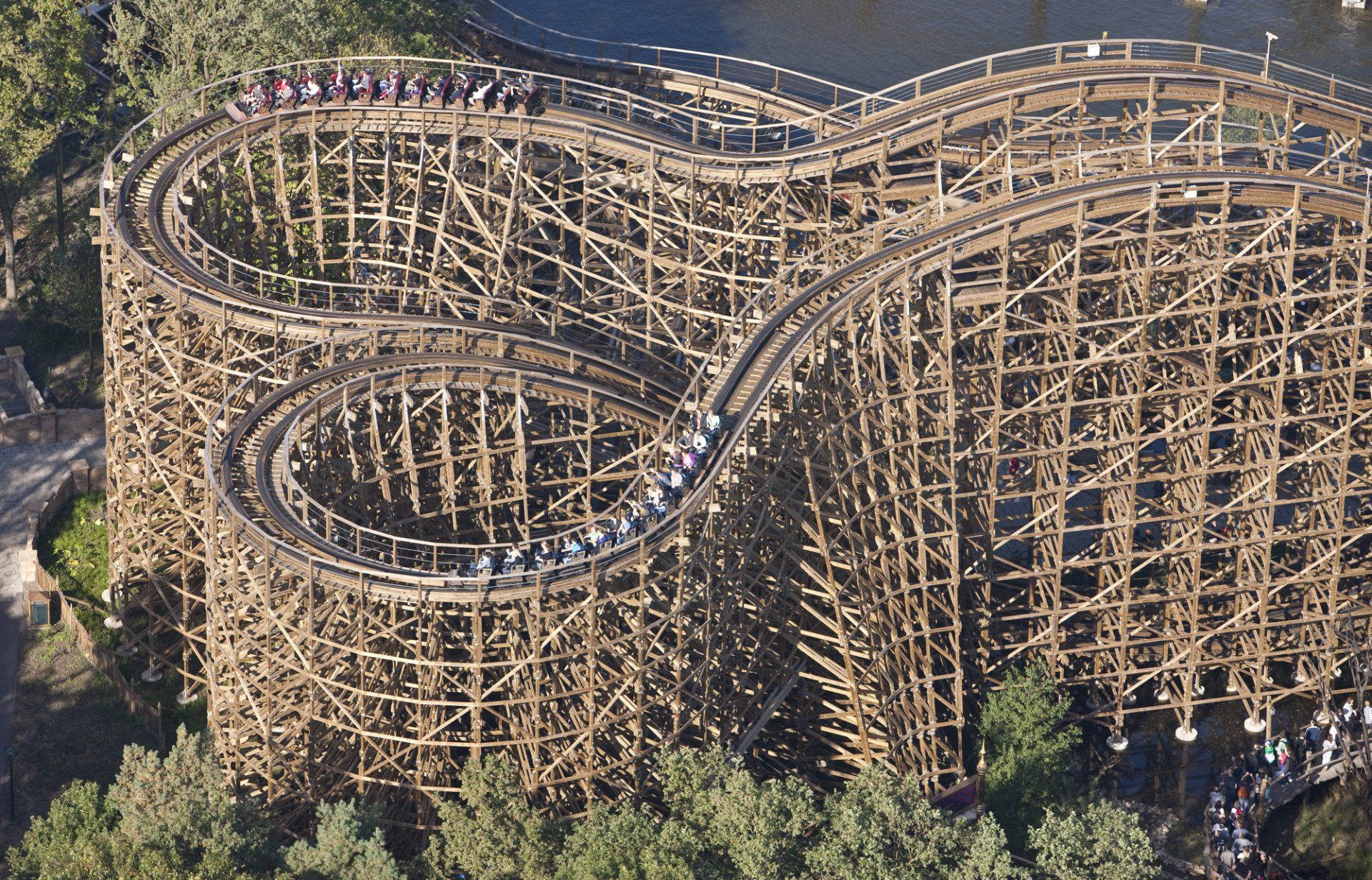 Massive Wooden Roller Coaster Background