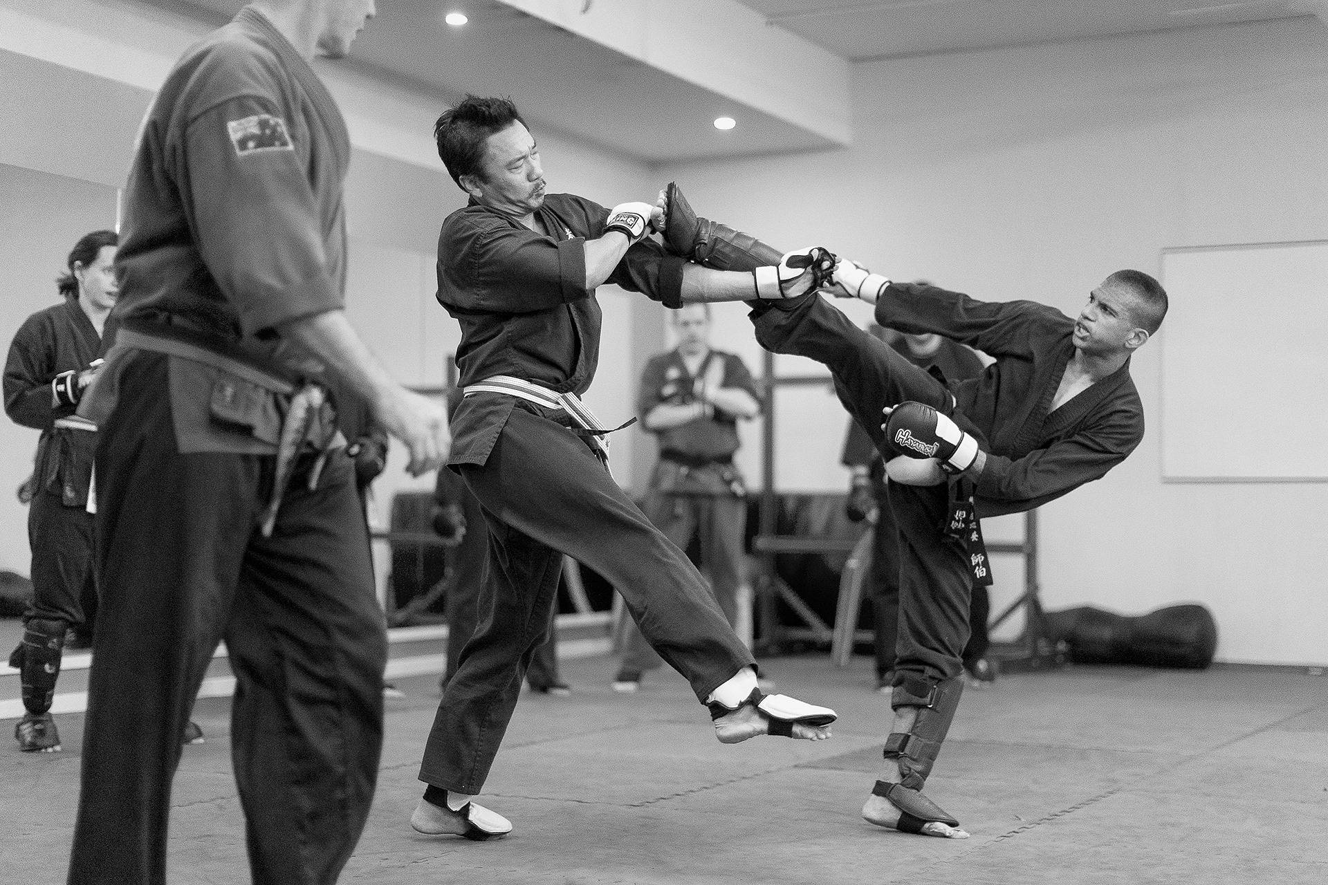 Master And Student Engaged In Wing Chun Training Background