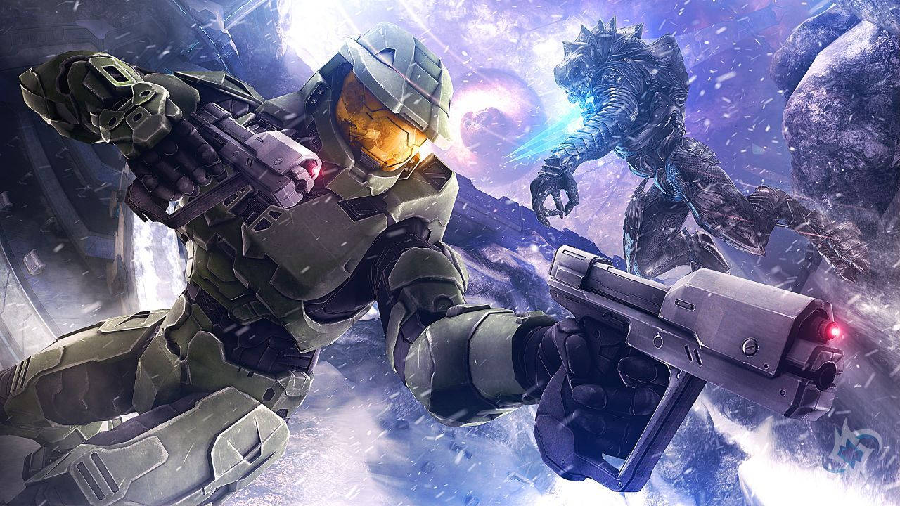 Master Chief Dual Handgun Battle Background