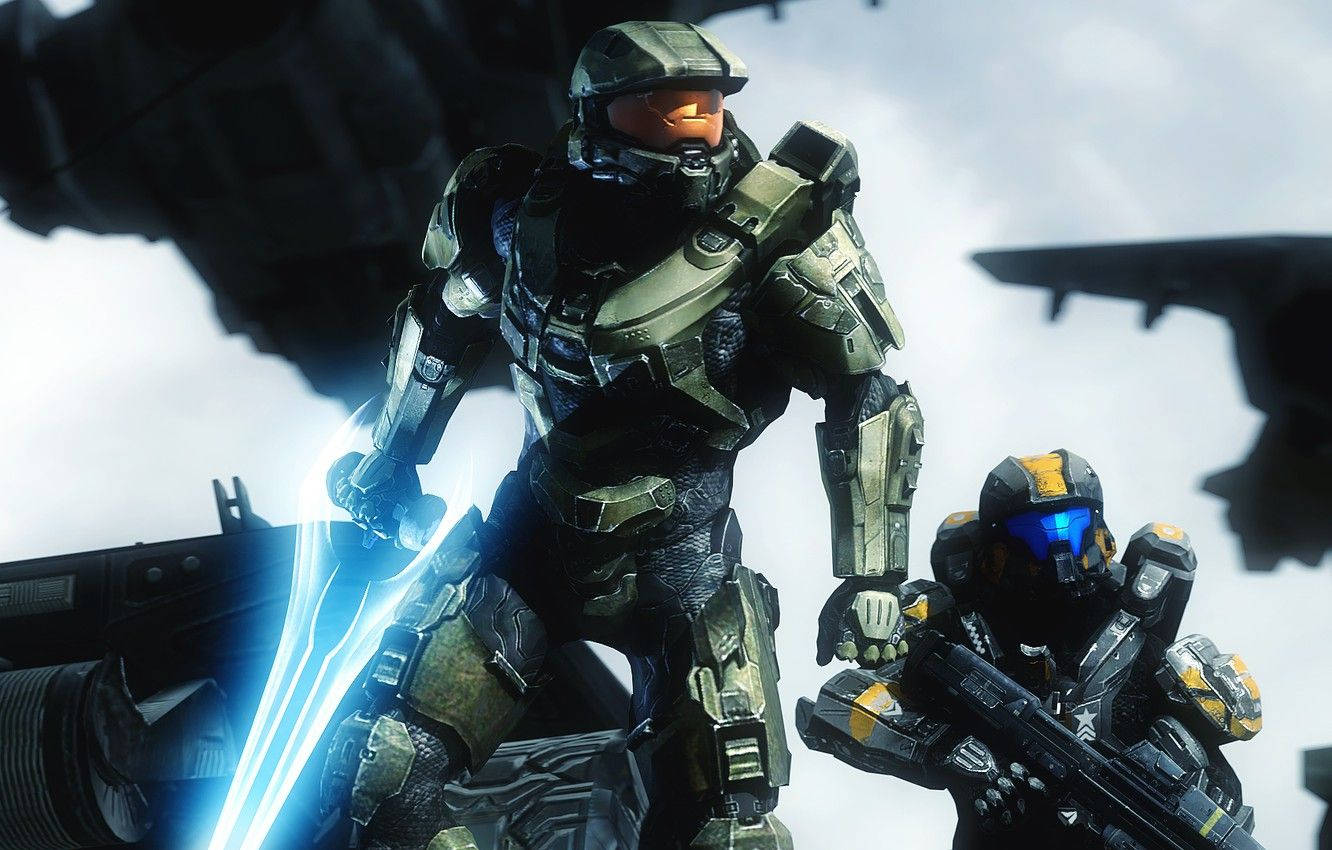 Master Chief Holding Laser Sword Background