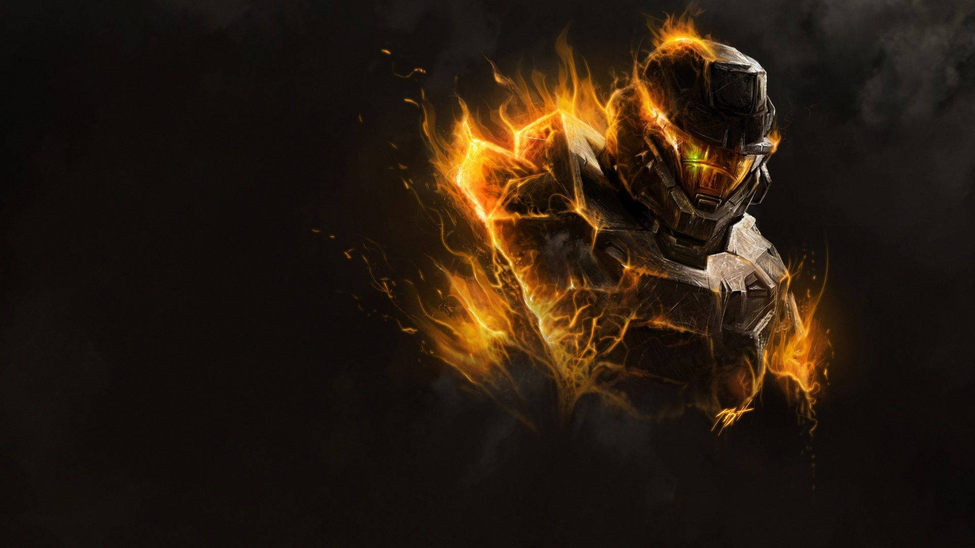 Master Chief In Fiery Flames Background