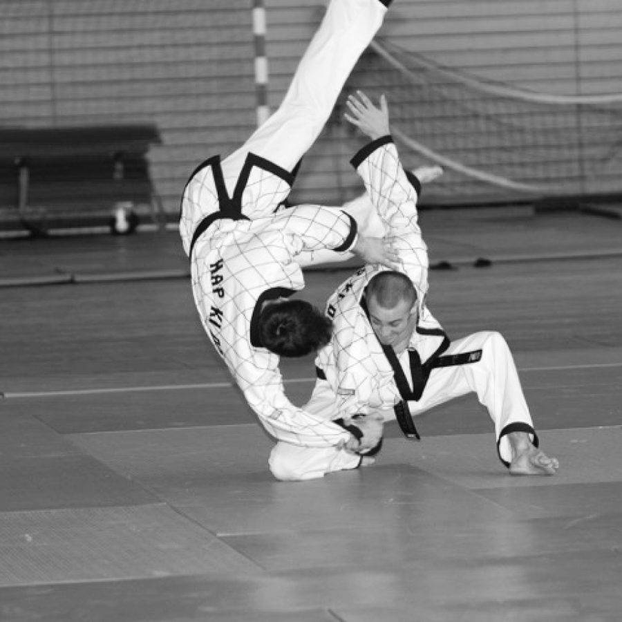 Master In Action: Demonstrating A Hapkido Hand Throw Technique Background