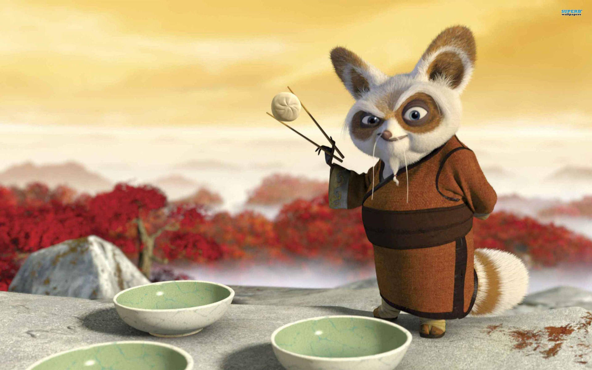 Master Shifu Demonstrating Incredible Agility With Chopsticks In Kung Fu Panda. Background