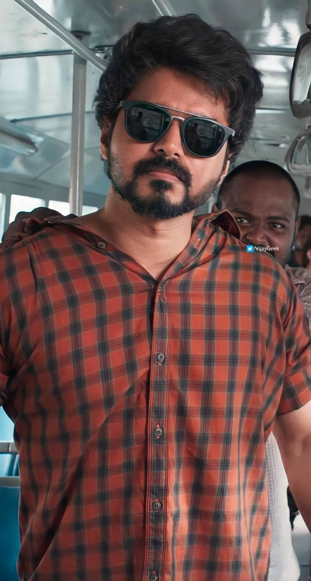 Master Vijay 4k Red Check Shirt Background