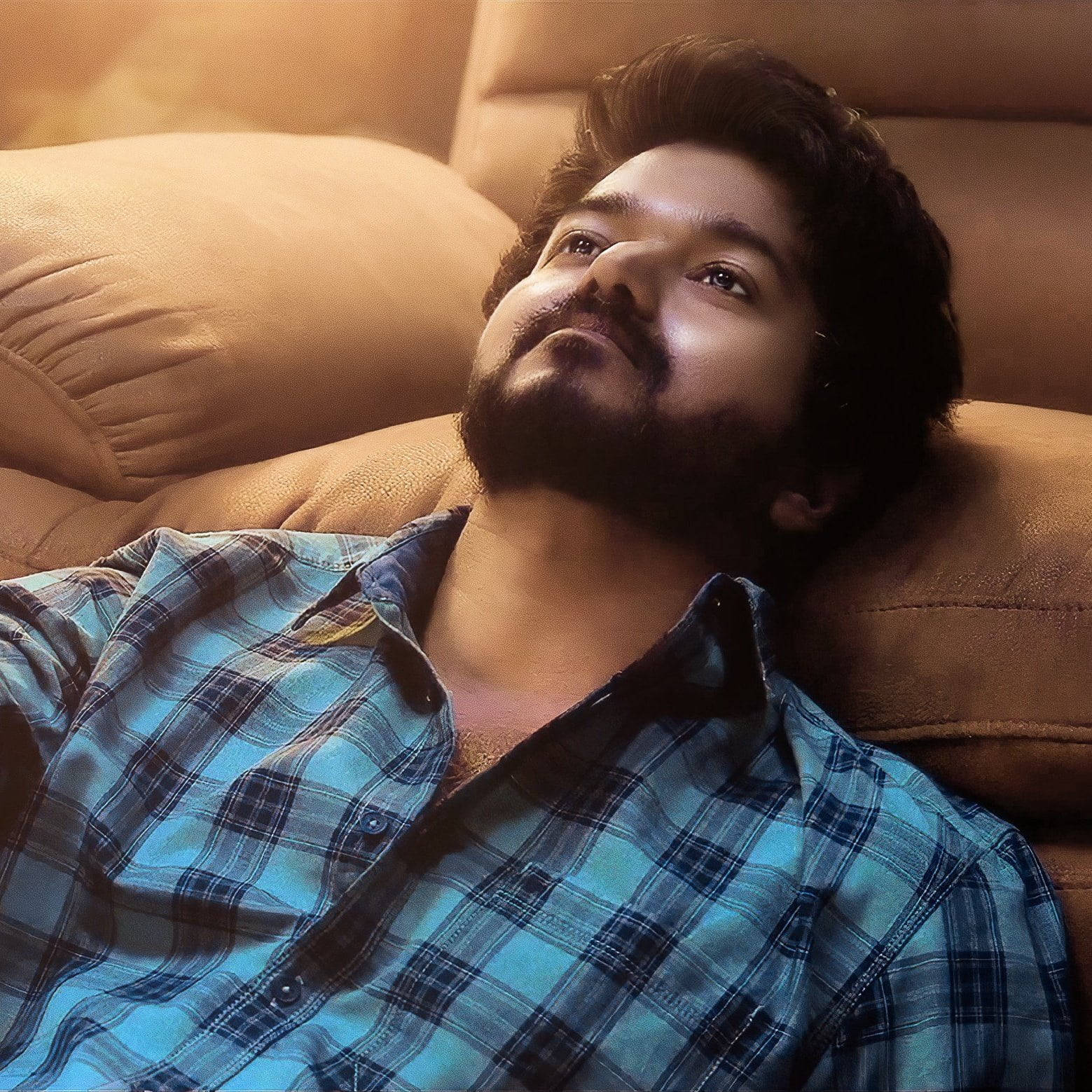 Master Vijay Hd Blue Checkered Polo Background