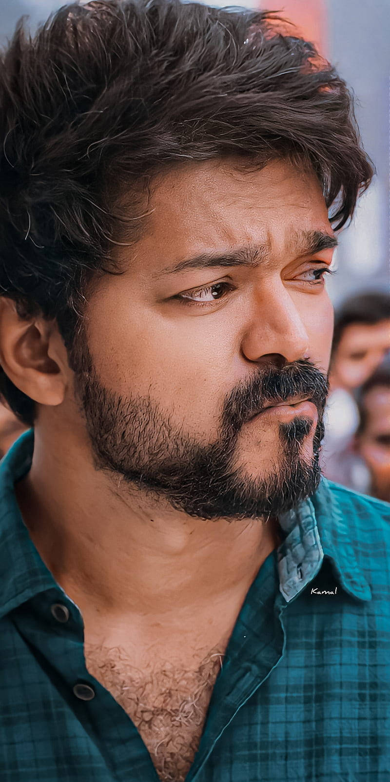 Master Vijay In Blue Shirt Closeup