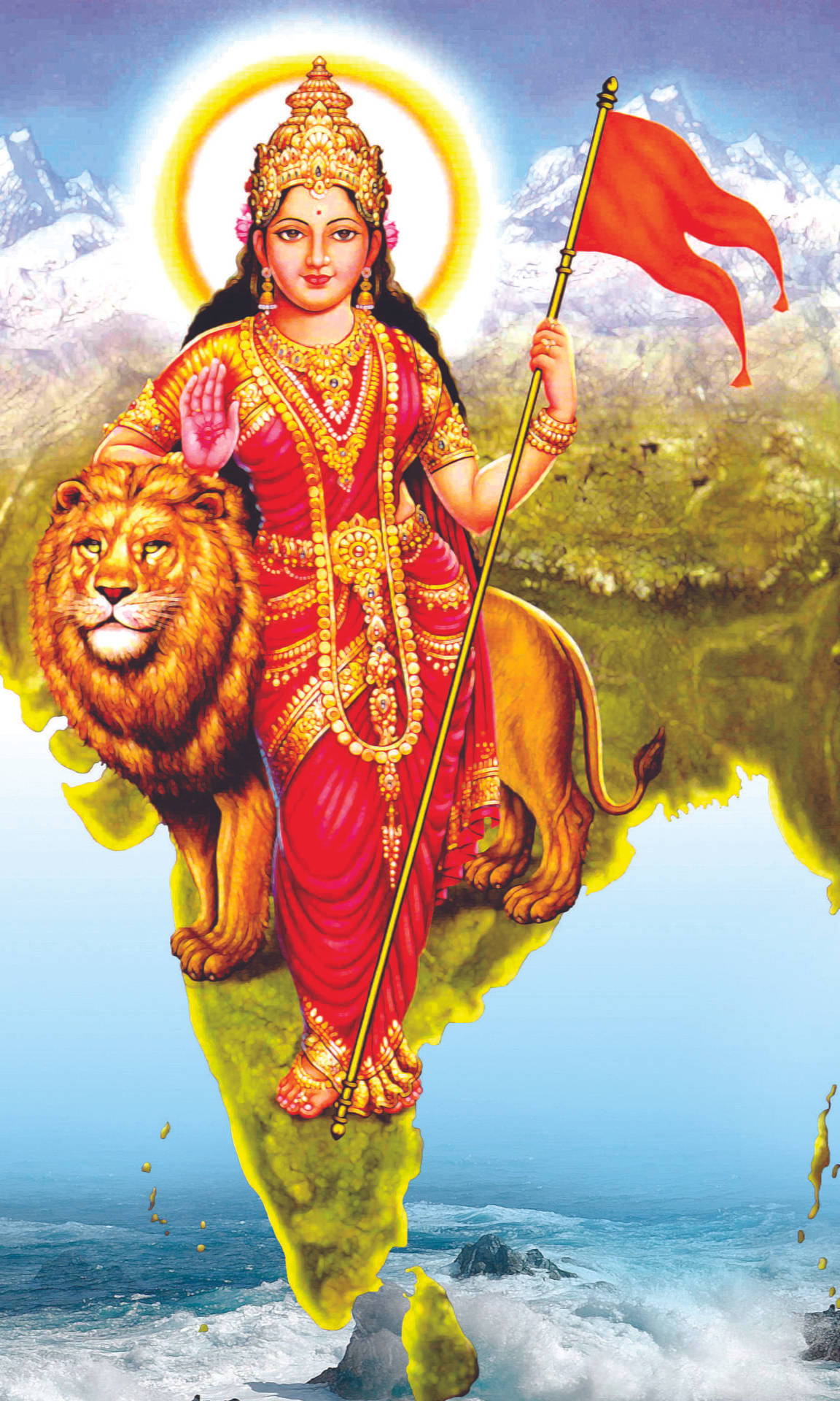 Mata Rani Holding Red Flag Background