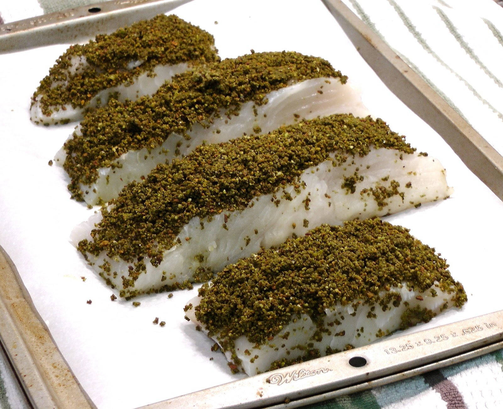 Matcha Pistachio Topped Baked Halibut Background