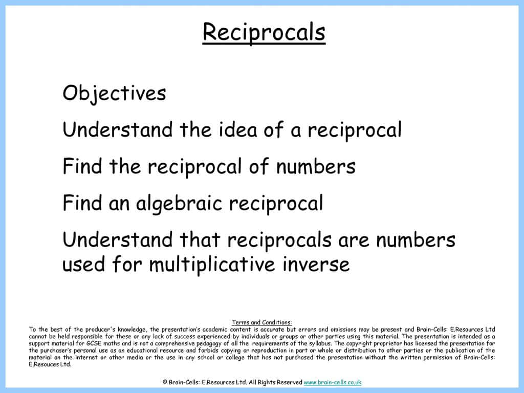 Math Reciprocals Educational Slide