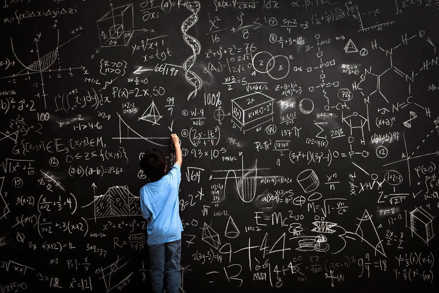 Mathematics And Boy In Blue Background