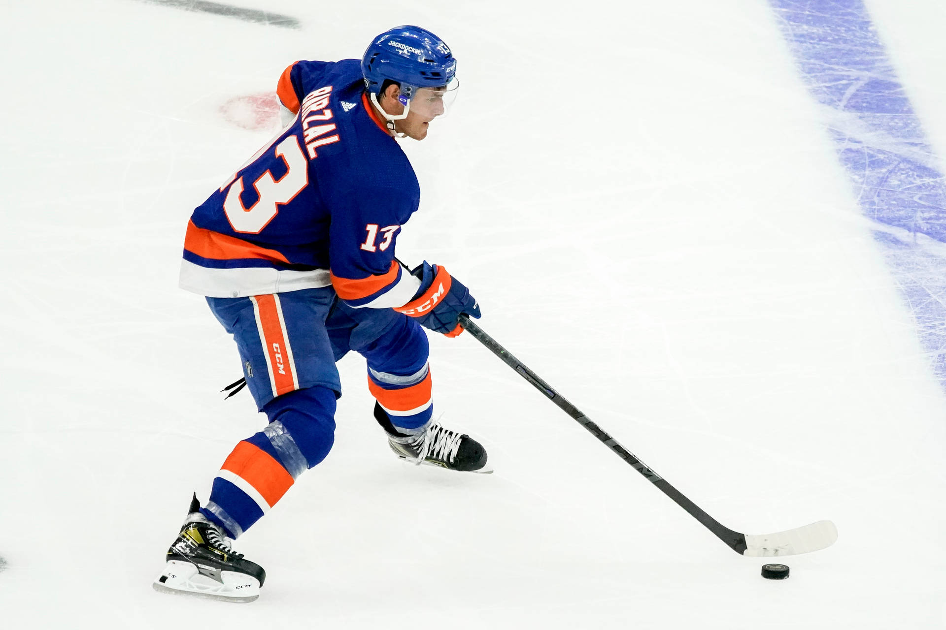 Mathew Barzal Canadian Ice Hockey Player High Angle Shot Background