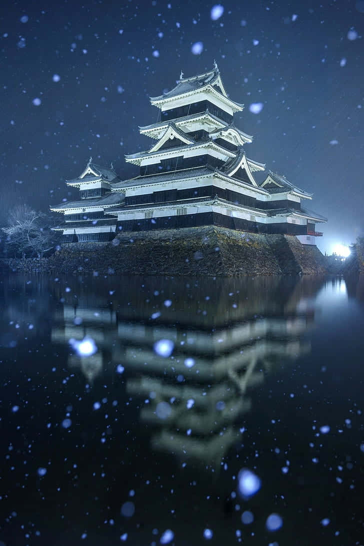 Matsumoto Castle Night Snowfall Background