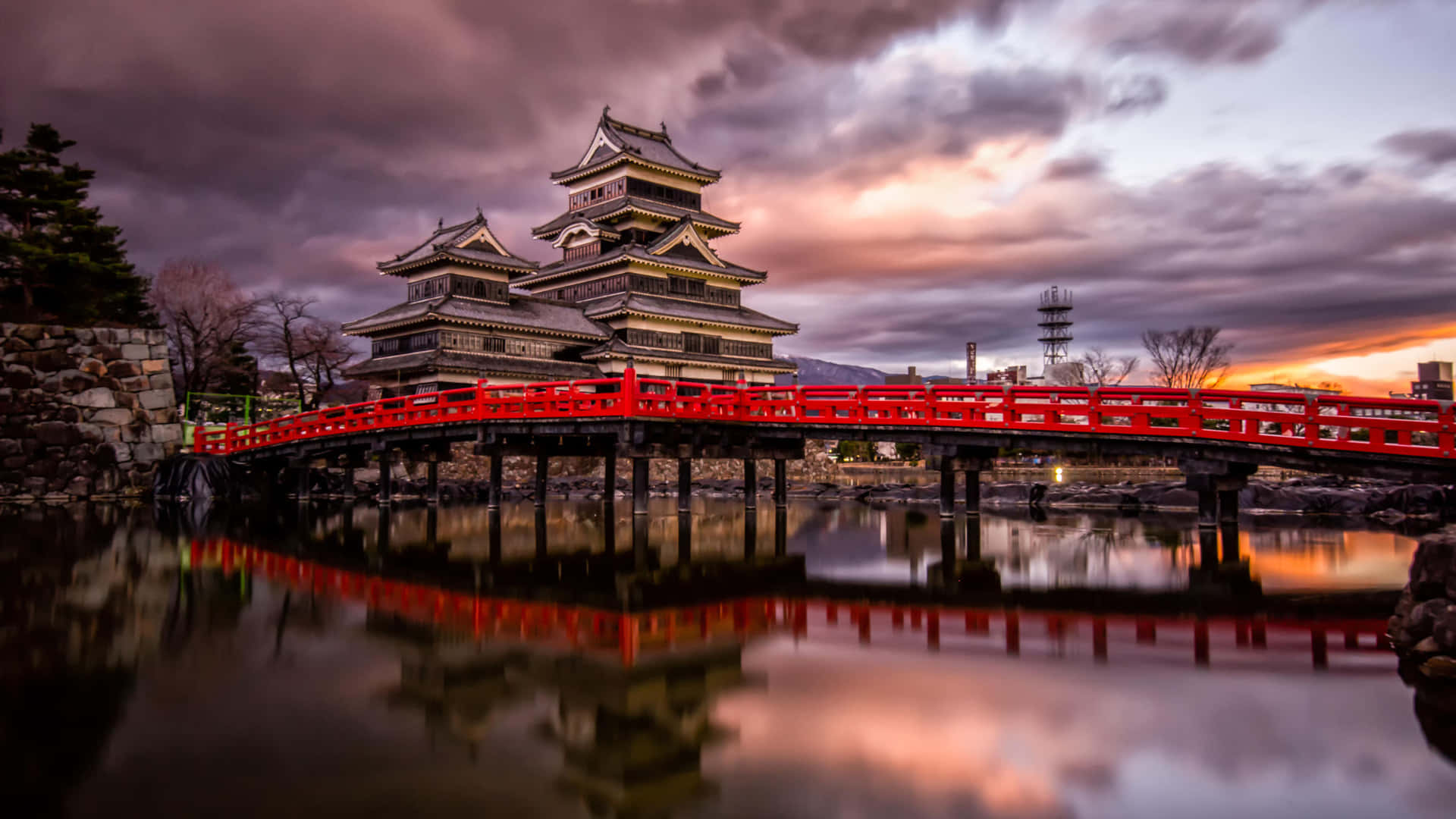 Matsumoto Castle On Cloudy Day During Sunset Background