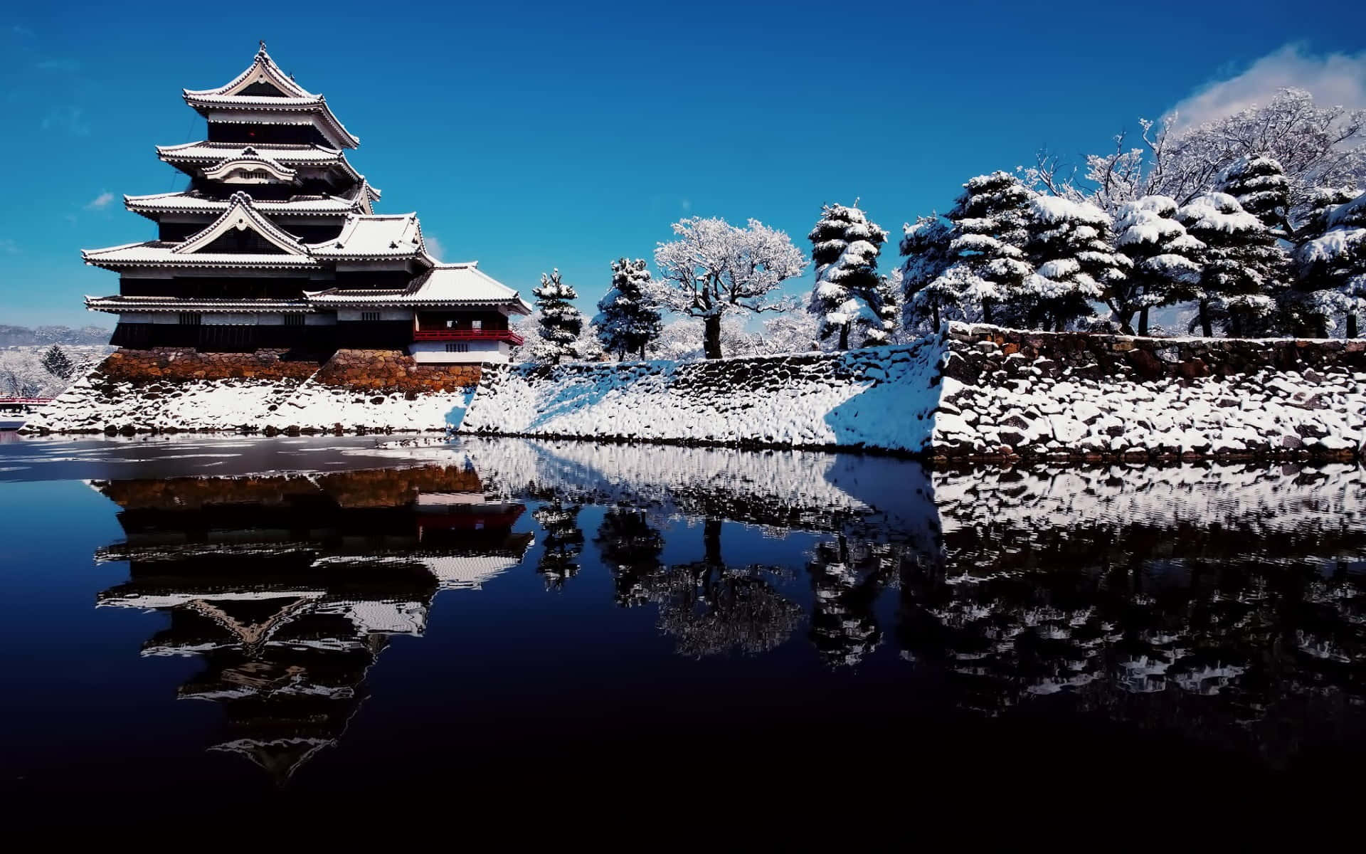 Matsumoto Castle Winter Reflection Background