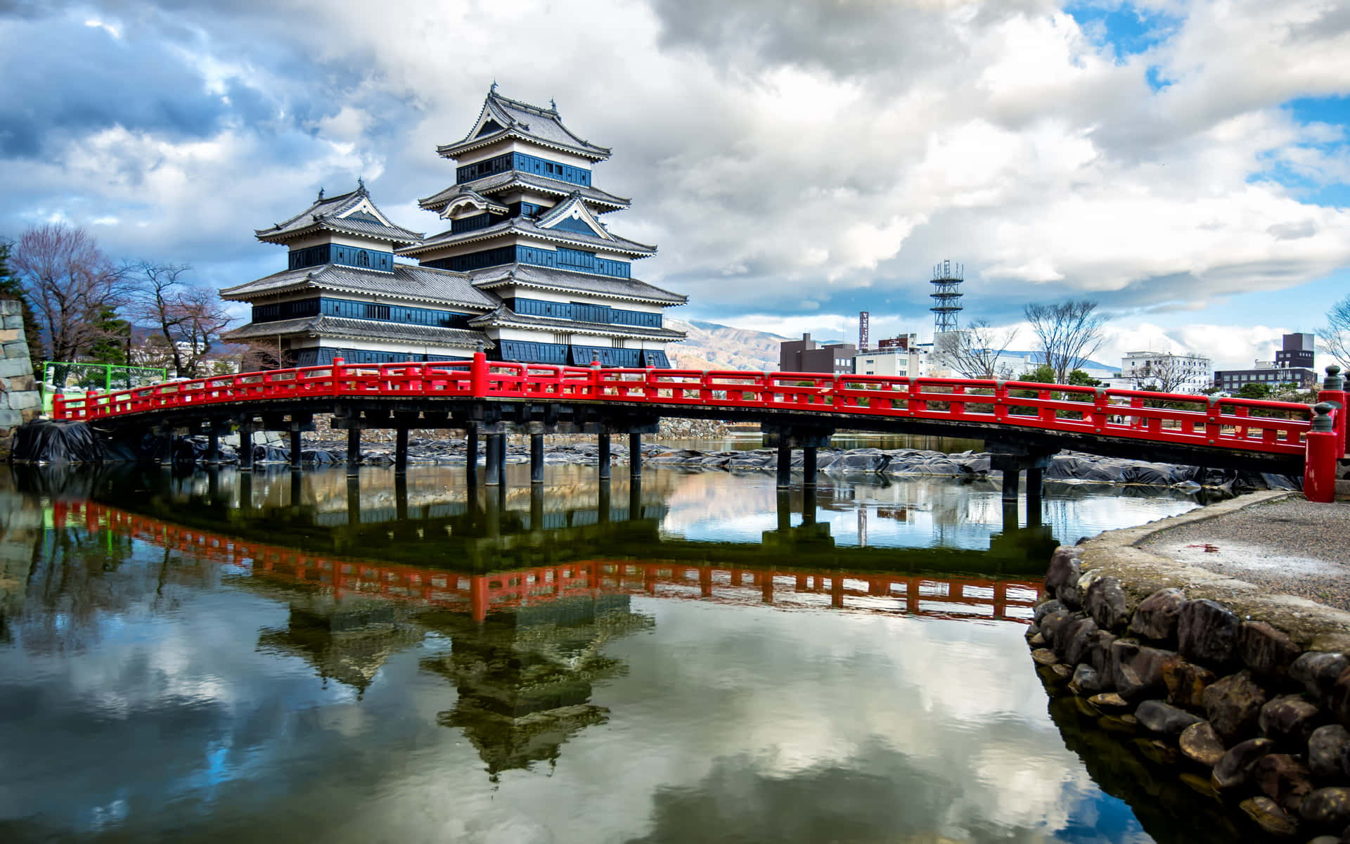 Matsumoto Castlewith Red Bridge Japan