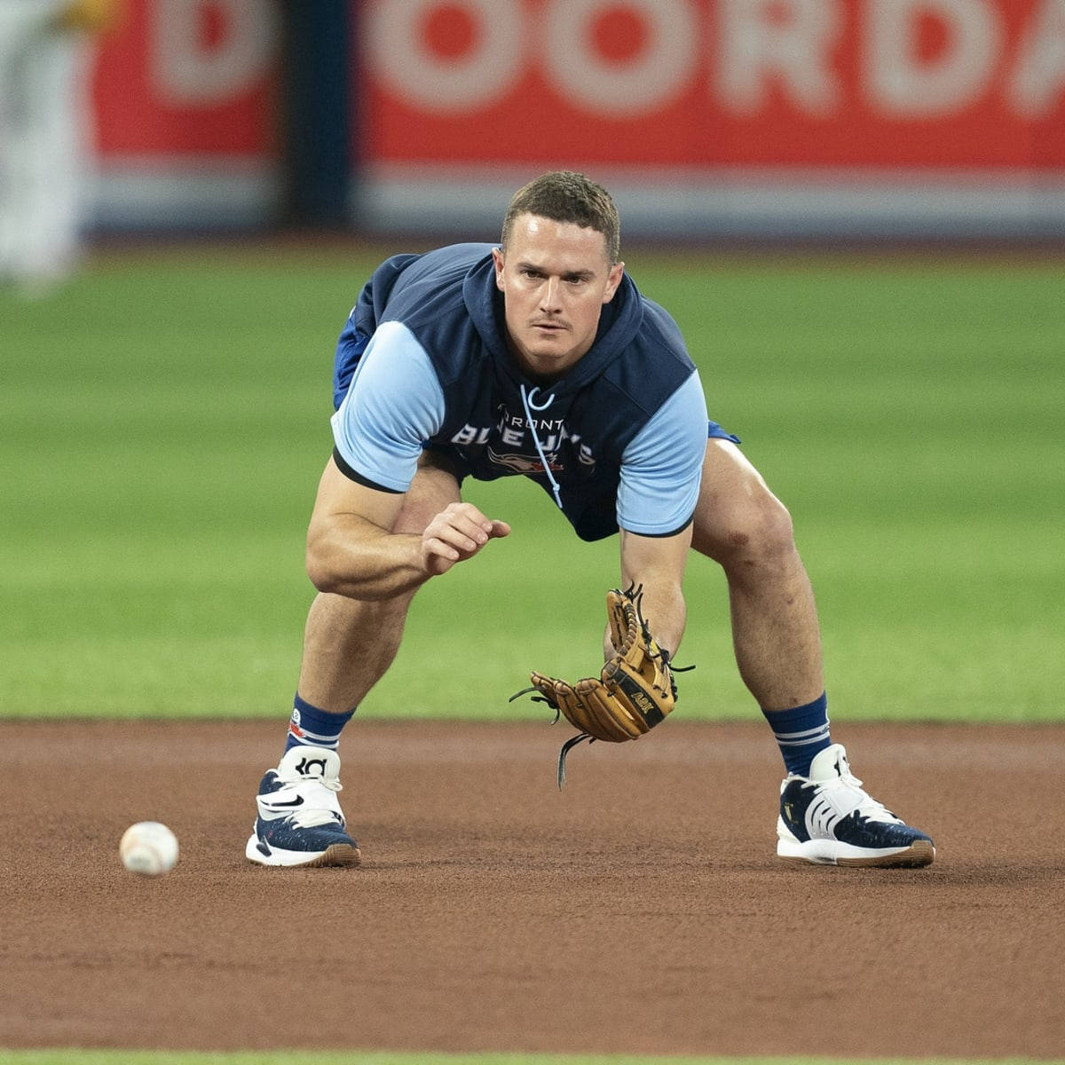 Matt Chapman Crouching To Catch Baseball Background