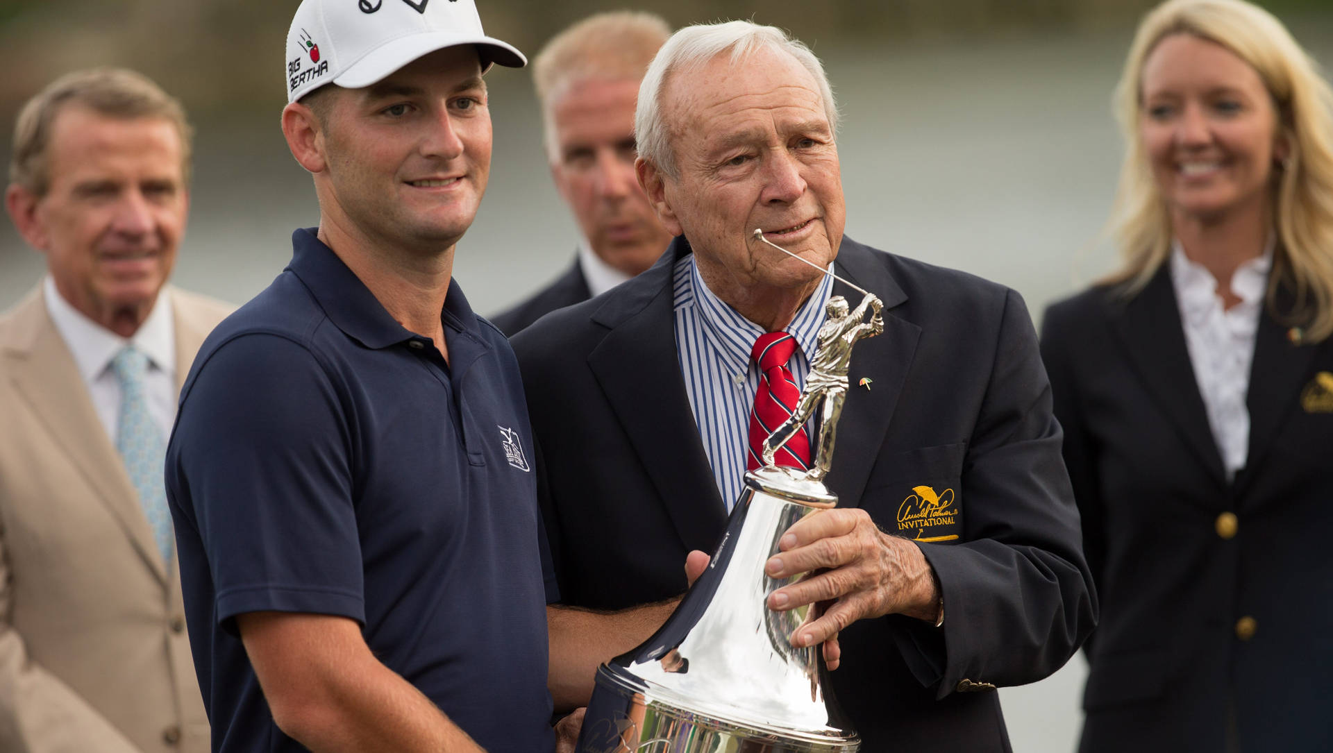 Matt Every Celebrating Iconic Win With Arnold Palmer Background