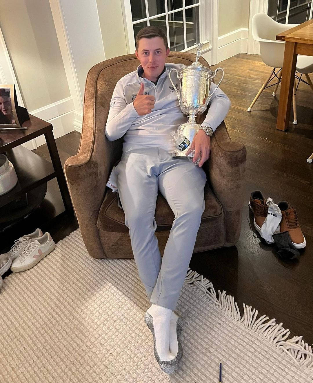 Matt Fitzpatrick Sitting With Trophy Background