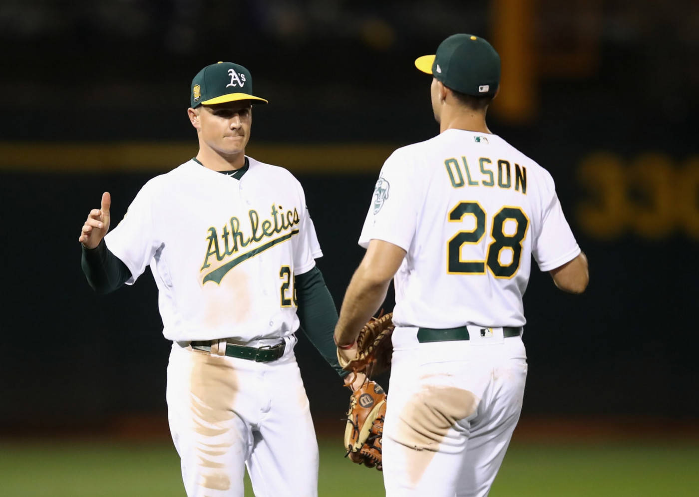 Matt Olson Greets Another Player