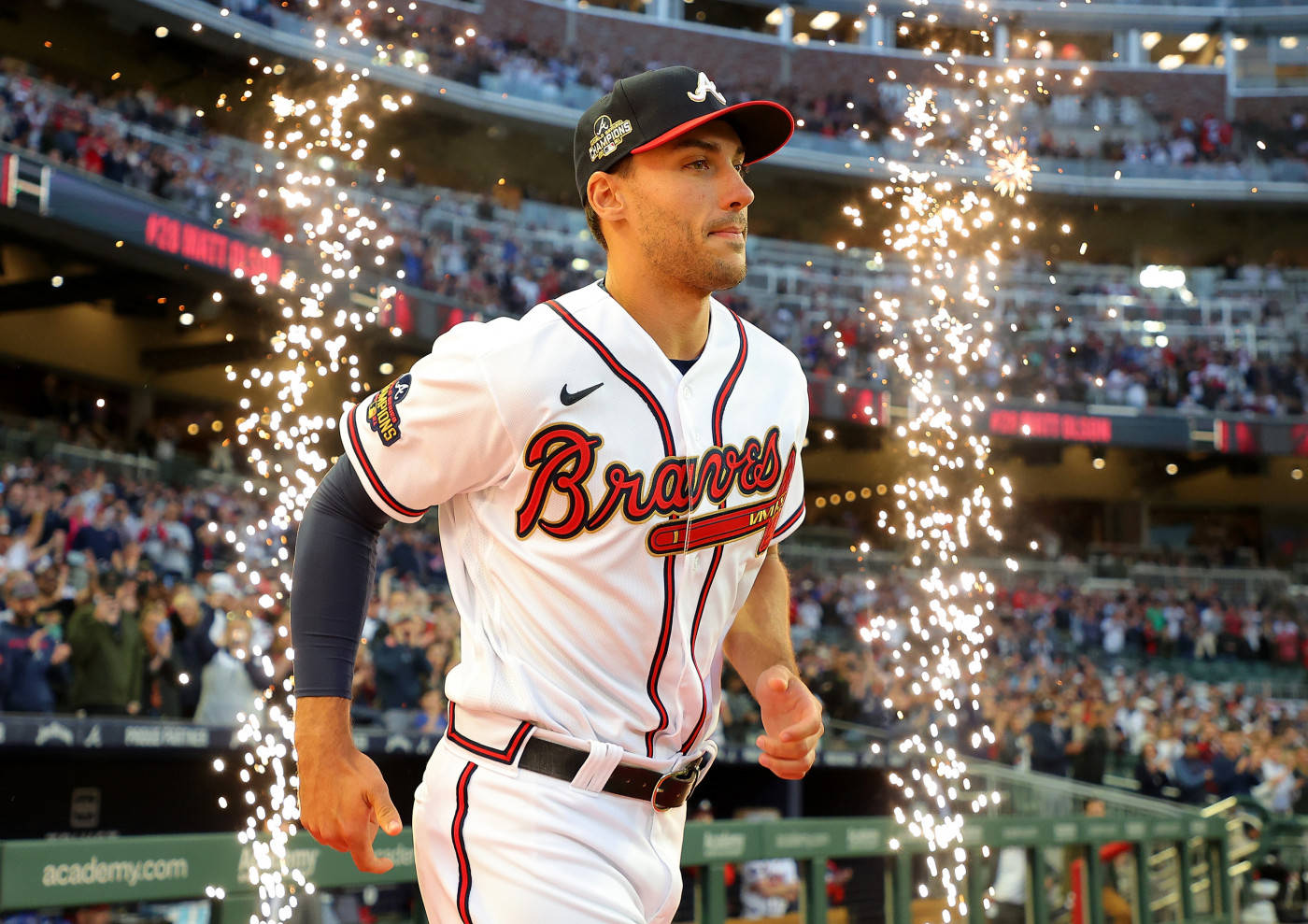 Matt Olson Surrounded By Sparks