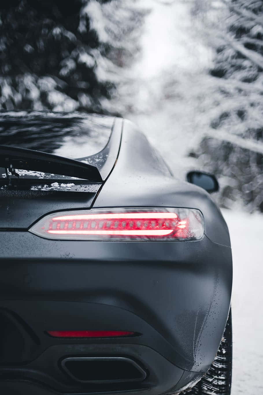 Matte Black Car Winter Drive Background