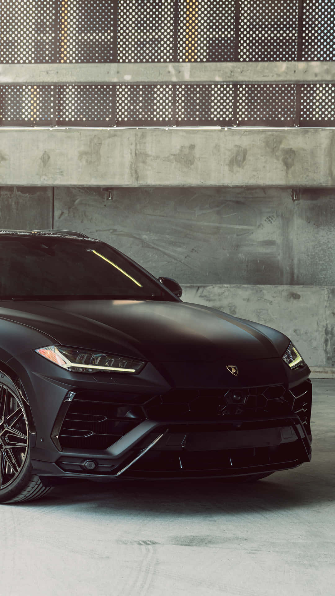 Matte Black Luxury Car Urban Backdrop Background