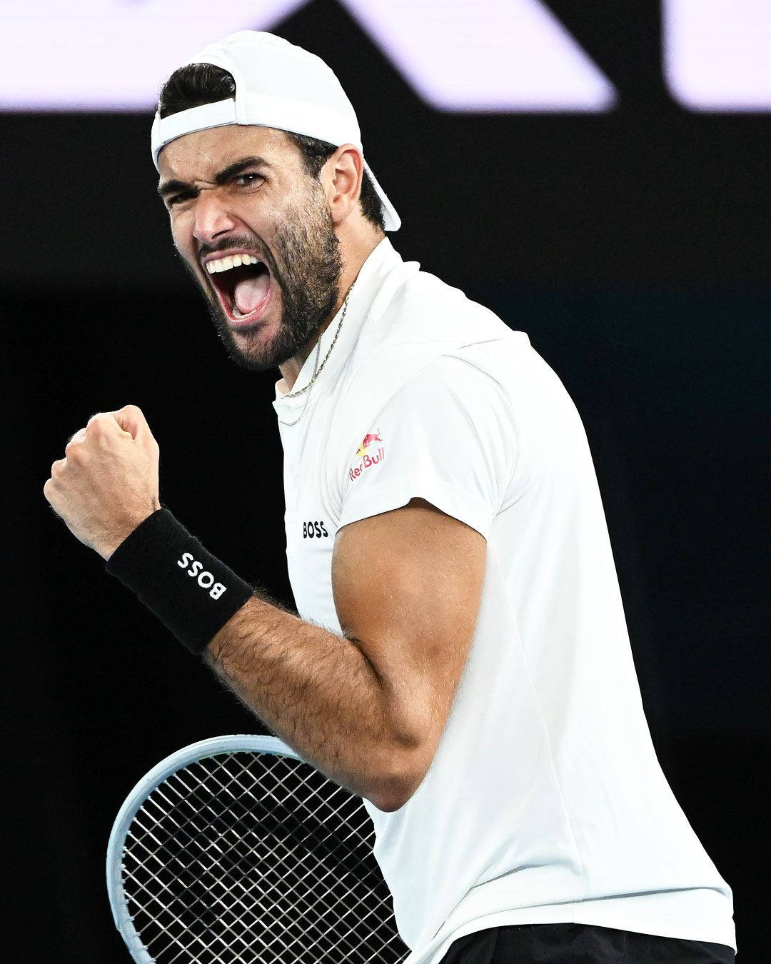 Matteo Berrettini Screaming Fist Pump Background