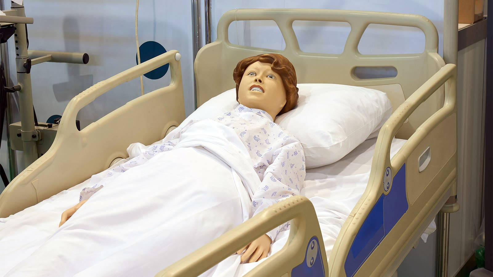 Mature Man Lying On Hospital Bed Background