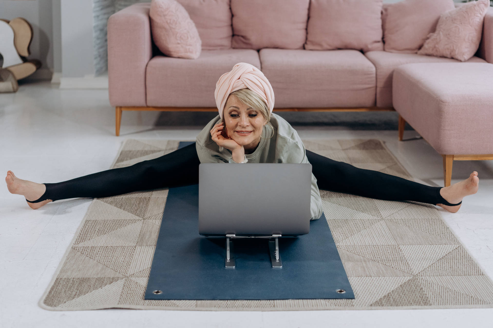 Mature Woman Doing Yoga Background