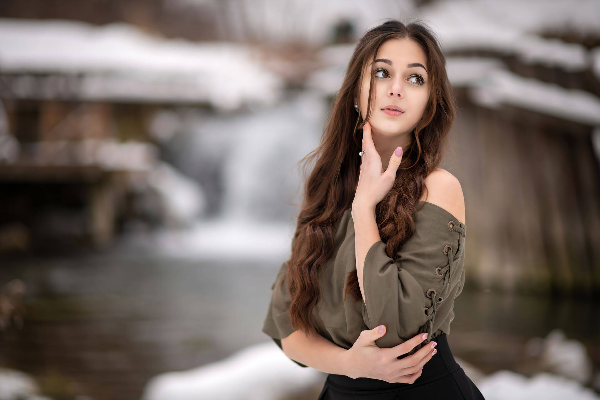 Mature Woman In Winter Background