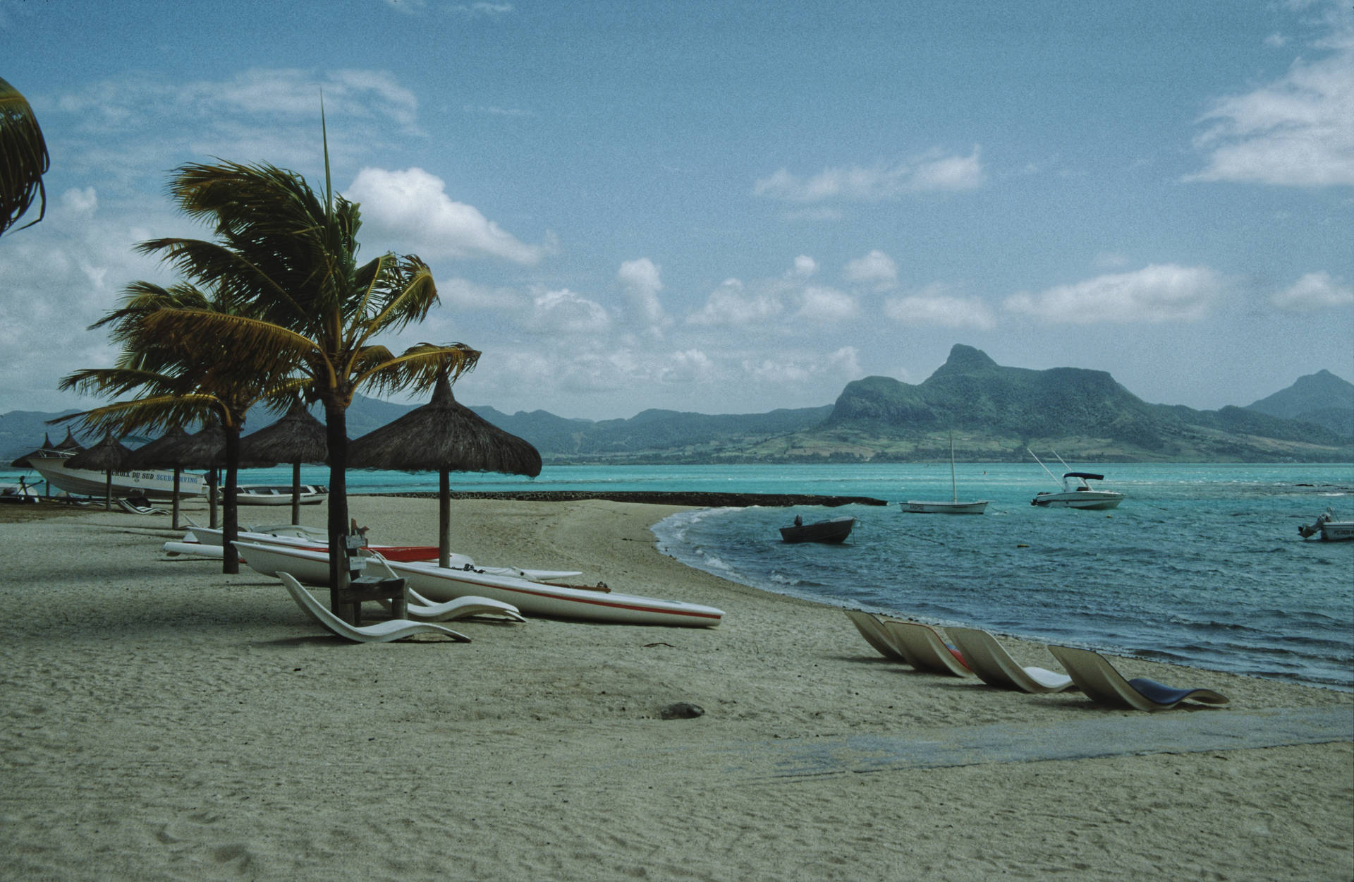 Mauritius Beach With Boats Background